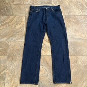 Levi's 501 Jeans Dark Wash Straight‎ Leg Denim Zipper Hem Mens W36 L34